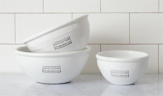White Cottage Stoneware- Bowls (Set of 3 Together)