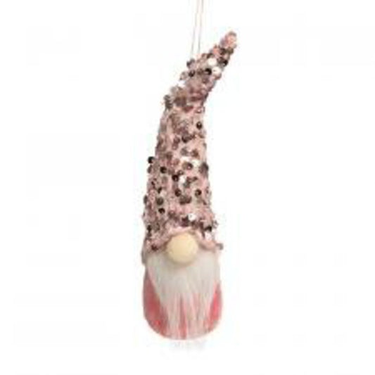 ADC2994 Pink Sequin Gnome Ornament 7inH