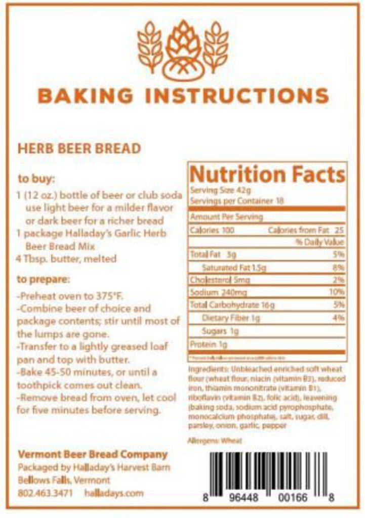 Halladay's Vermont Beer Bread Garlic Herb