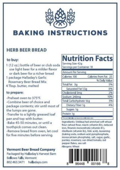 Halladay's Vermont Beer Bread- Garlic Rosemary