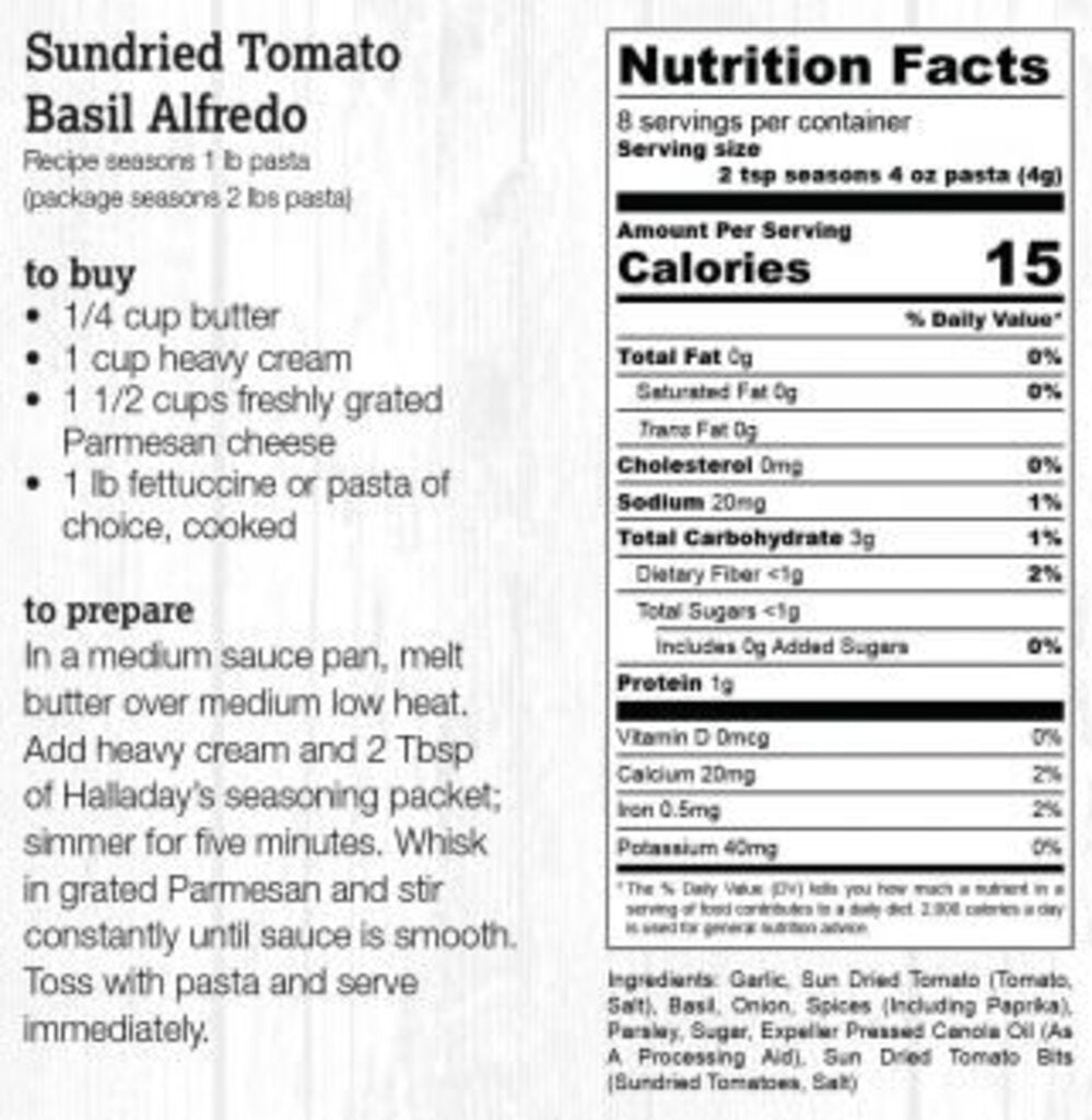 Halladay's Sundried Tomato Basil Alfredo