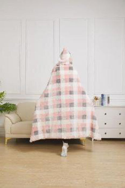 DHTR24072 Pink/Grey Plaid Wearable Throw