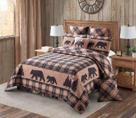 DQ23248 King Cabin Life Brown Quilt Set