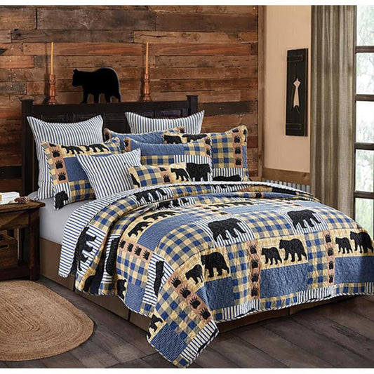 DQ10022 King Size Black Bear Plaid Quilt Set