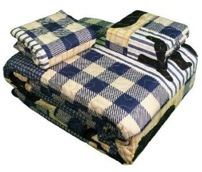 DQ10022 King Size Black Bear Plaid Quilt Set