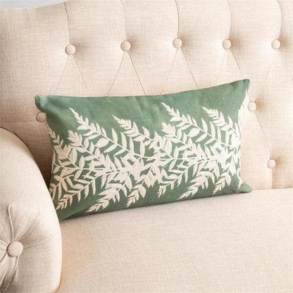 Lumbar Pillow- Embroidered Leafy Green
