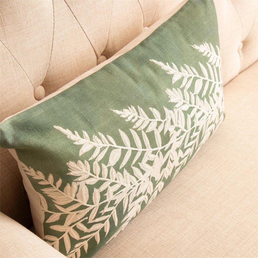 Lumbar Pillow- Embroidered Leafy Green