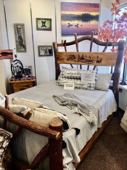 Queen Size Bed - Bear with Log Cabin