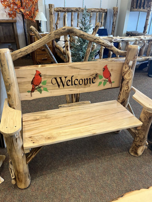 48" Park Bench With Cardinals